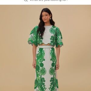 FARM Rio Cream and Green Cropped Top